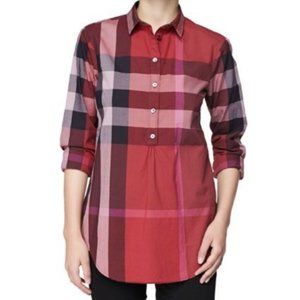 Authentic Burberry Brit M Tunic Popover Shirt Red Mega Check Cotton